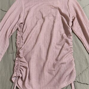 Guess Ruched Ribbed Pink Long Sleeve Blouse